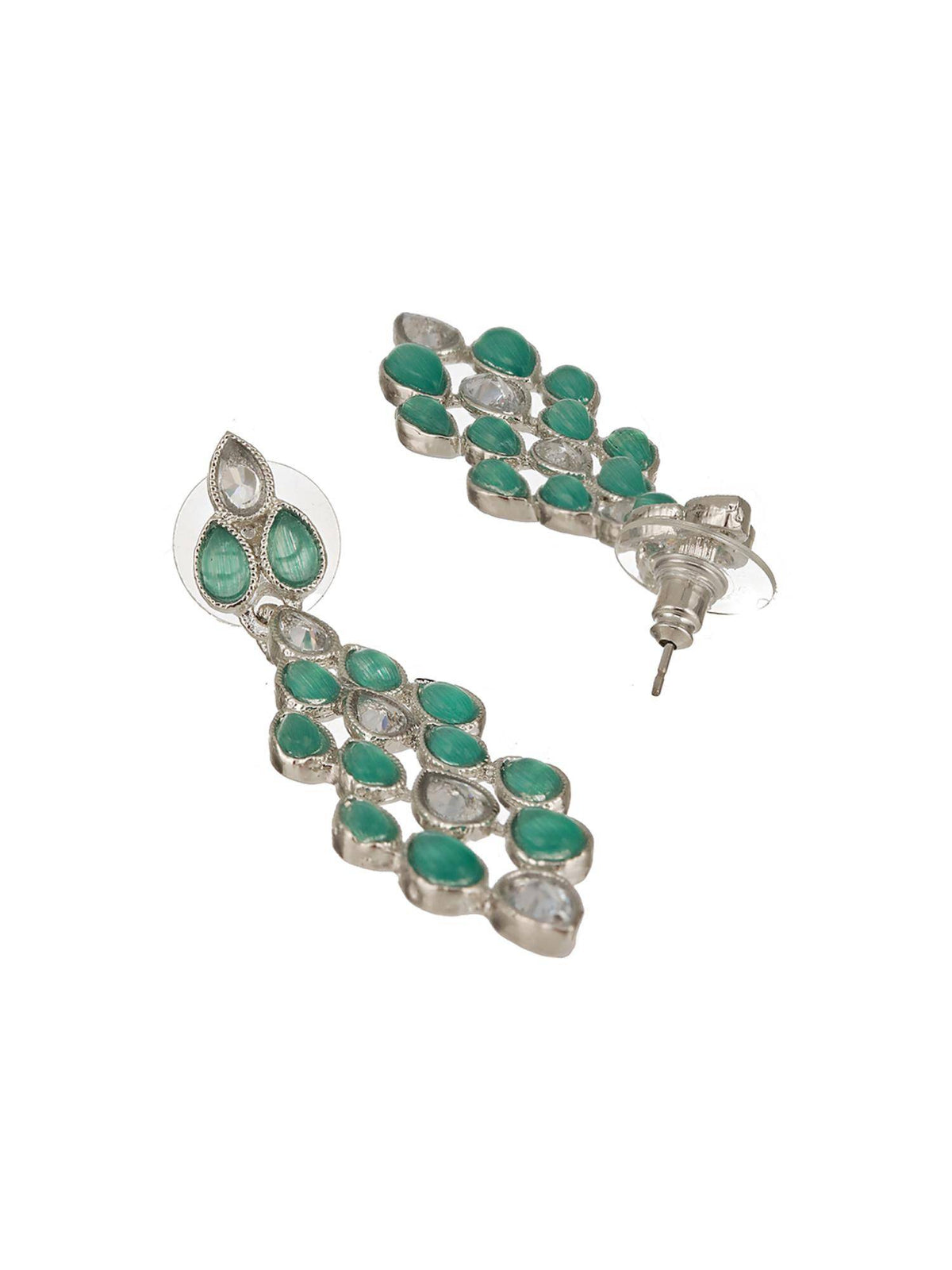 Aatmana Silver-Plated Green And White Ad-Studded Necklace And Earrings