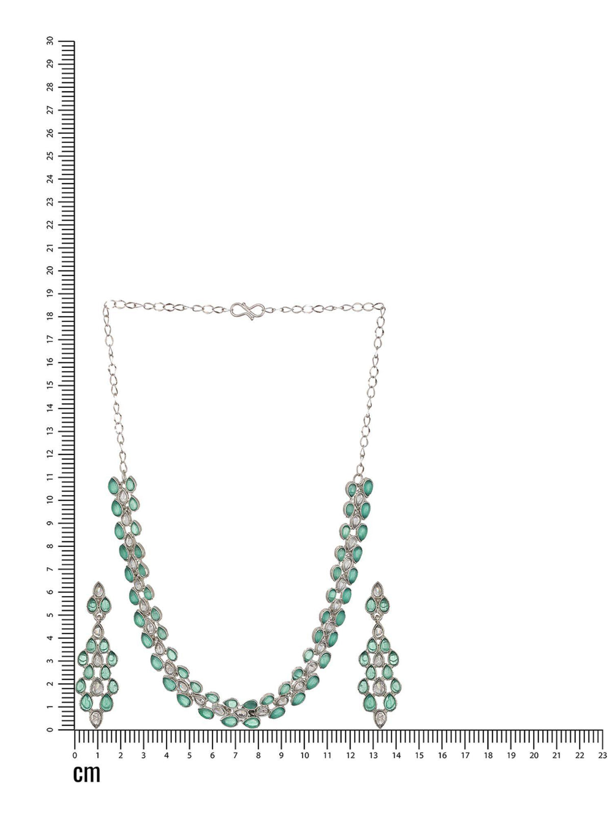 Aatmana Silver-Plated Green And White Ad-Studded Necklace And Earrings