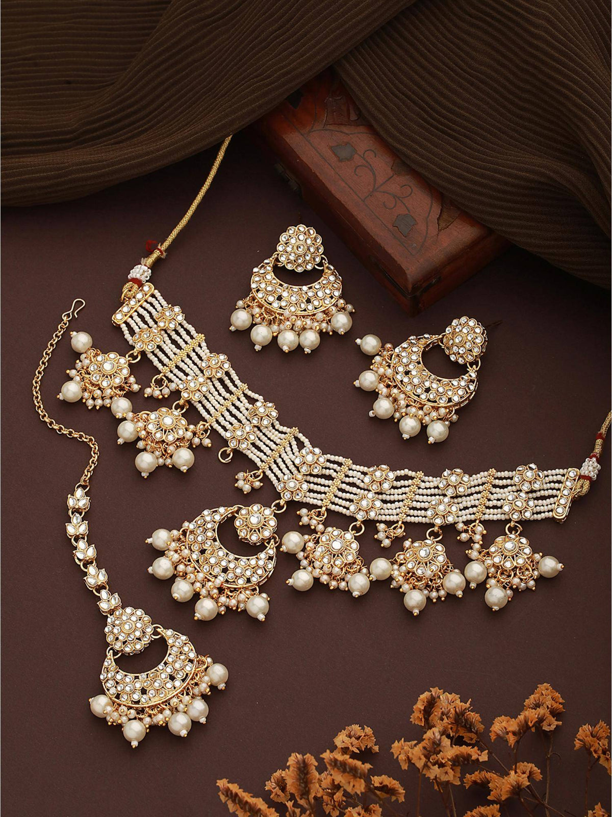 Aatmana Jazz And Sizzle Gold-Plated Kundan-Studded And Pearl Jewellery Set With Maangtikka · One Size