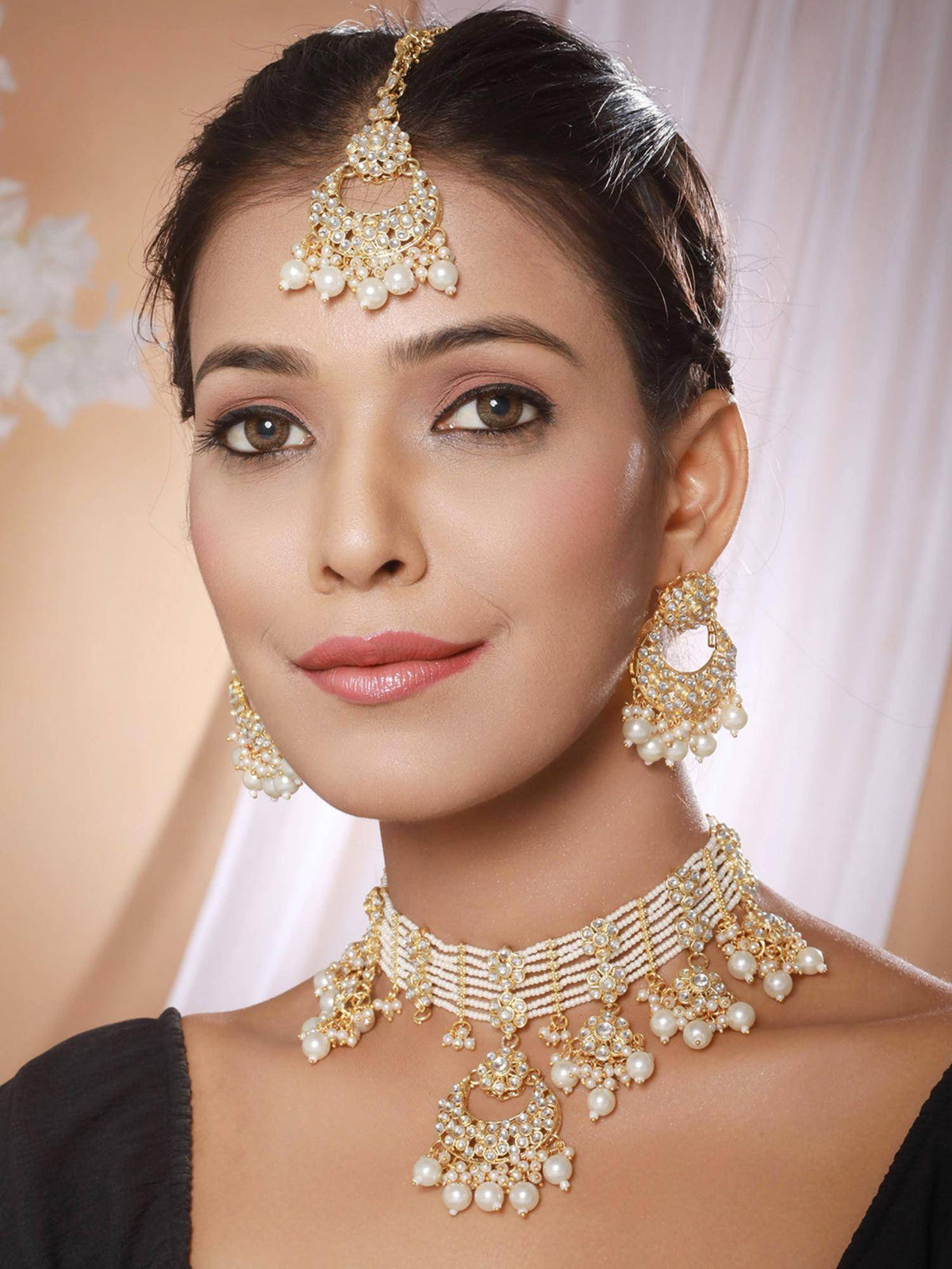 Aatmana Jazz And Sizzle Gold-Plated Kundan-Studded And Pearl Jewellery Set With Maangtikka · One Size