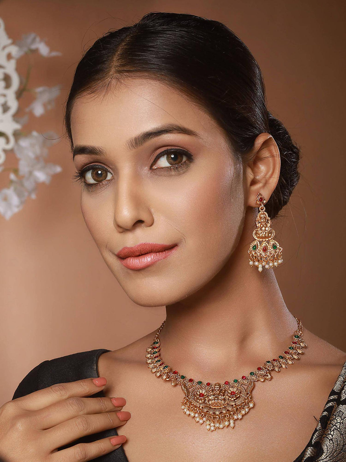 Aatmana Jazz And Sizzle Gold-Plated Stones Studded Temple Necklace With Earrings · One Size