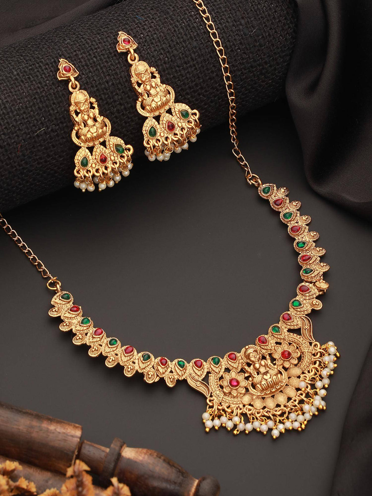 Aatmana Jazz And Sizzle Gold-Plated Stones Studded Temple Necklace With Earrings