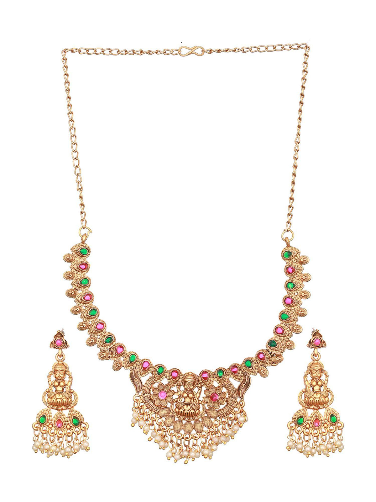 Aatmana Jazz And Sizzle Gold-Plated Stones Studded Temple Necklace With Earrings