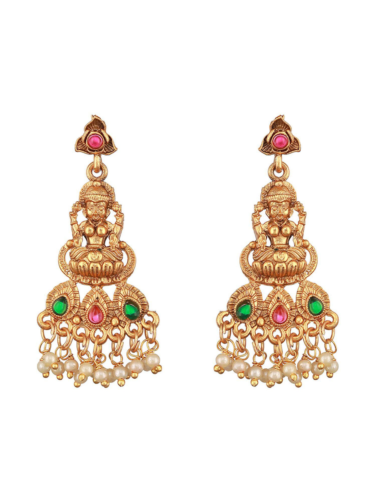Aatmana Jazz And Sizzle Gold-Plated Stones Studded Temple Necklace With Earrings