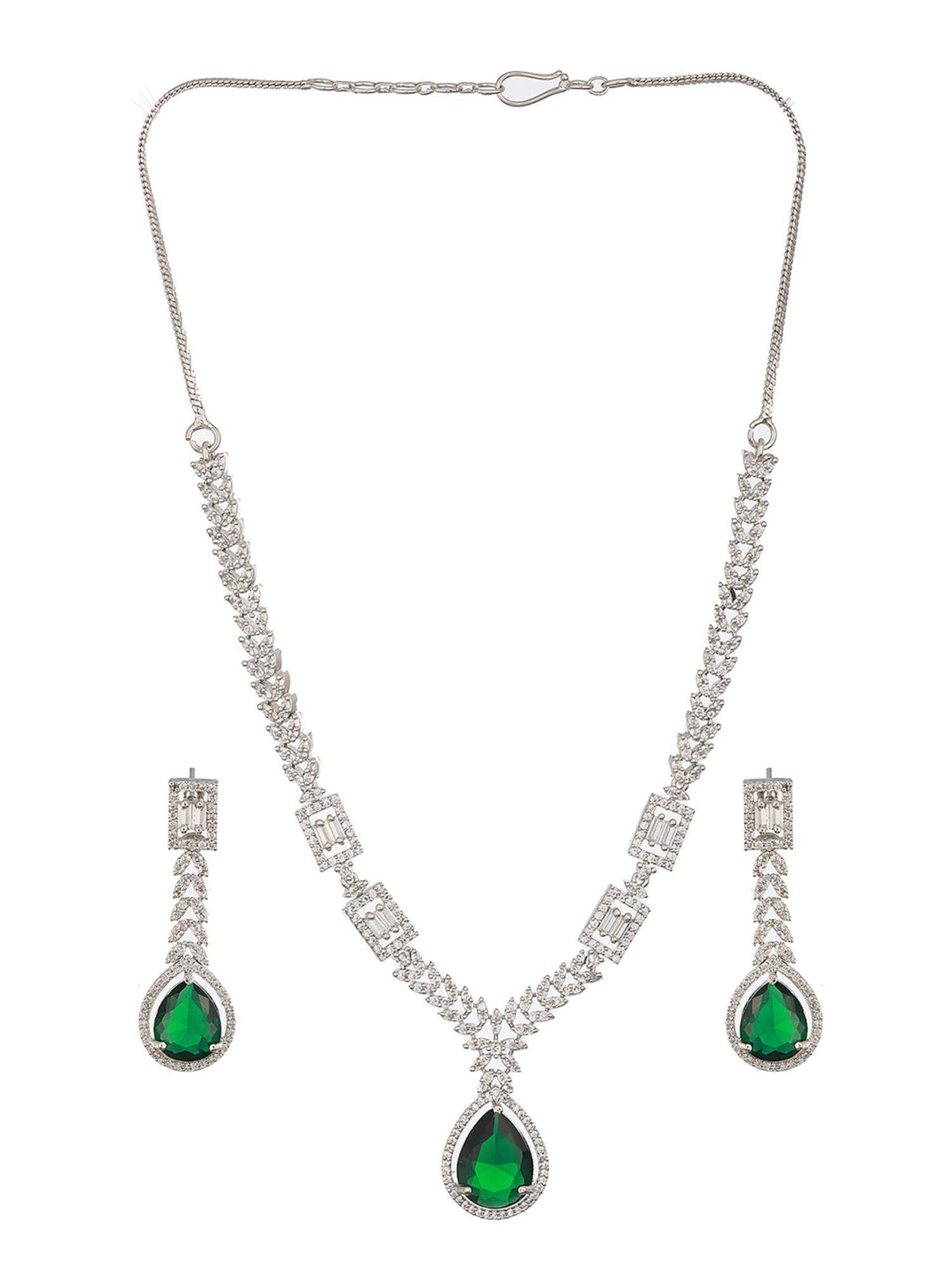 Aatmana Silver-Plated Green Ad-Studded Jewellery Set