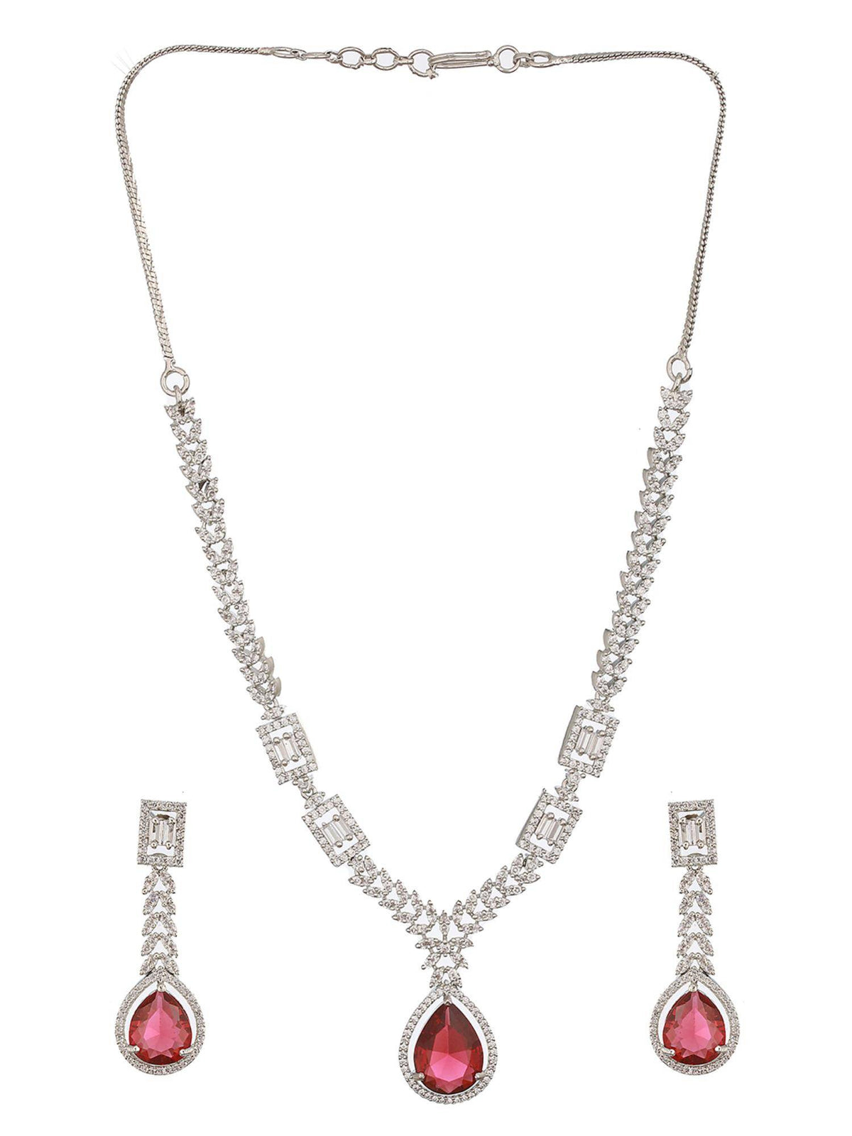 Aatmana Silver-Plated Red Ad-Studded Jewellery Set