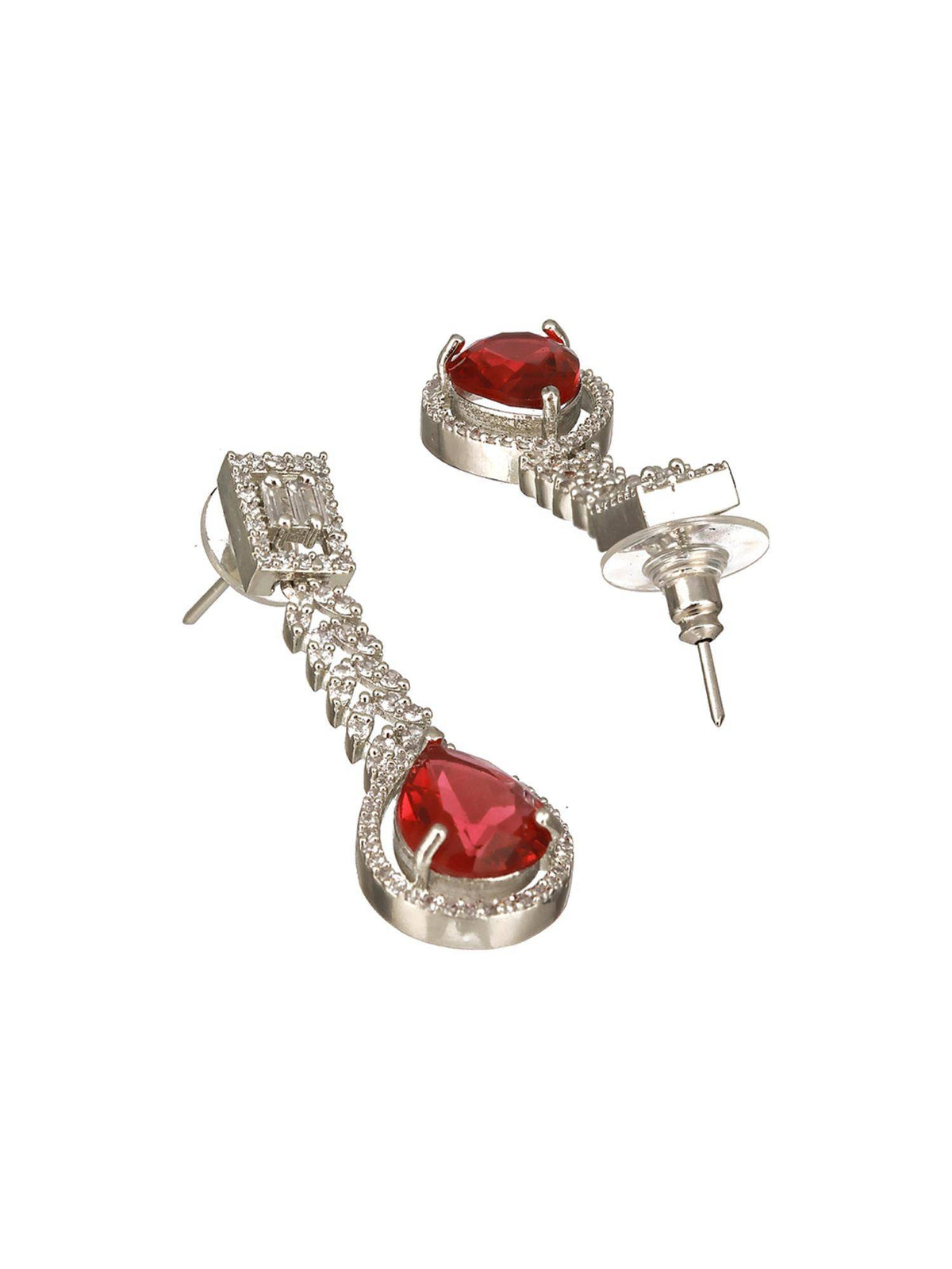 Aatmana Silver-Plated Red Ad-Studded Jewellery Set