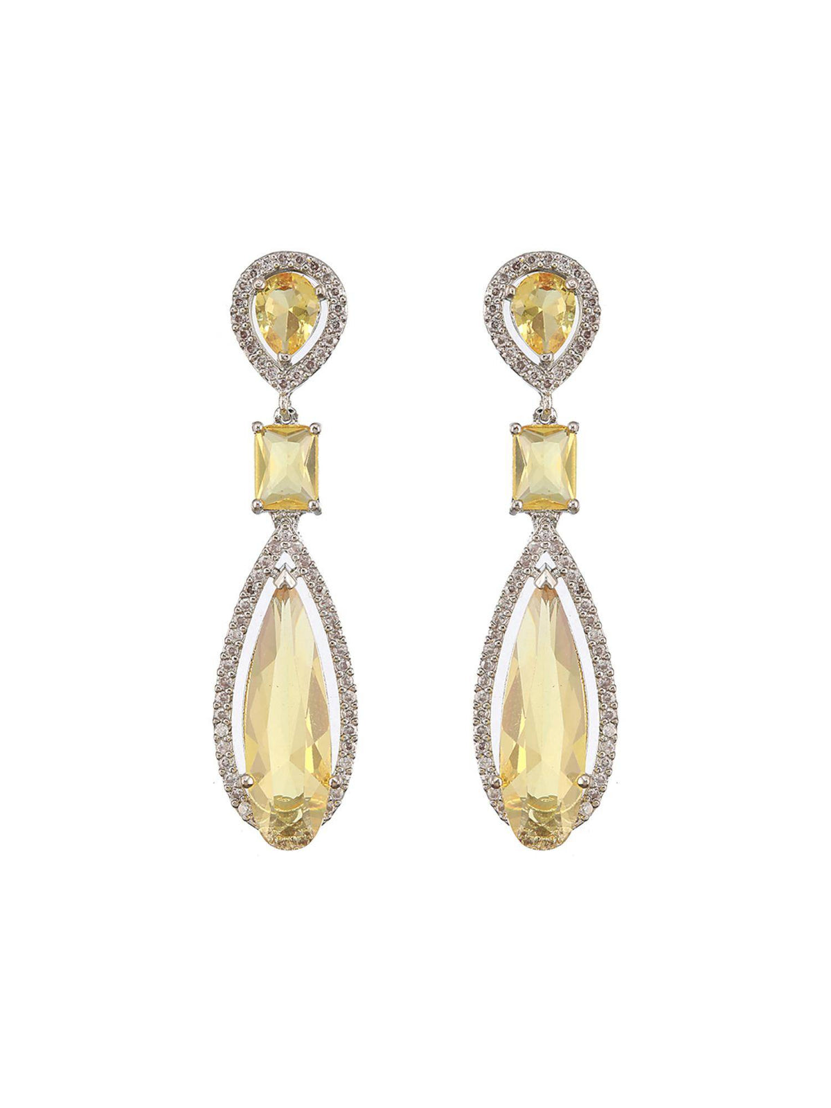 Aatmana Silver Rhodium White Zircon And Yellow Americon Diamond Necklace Jewellery Set