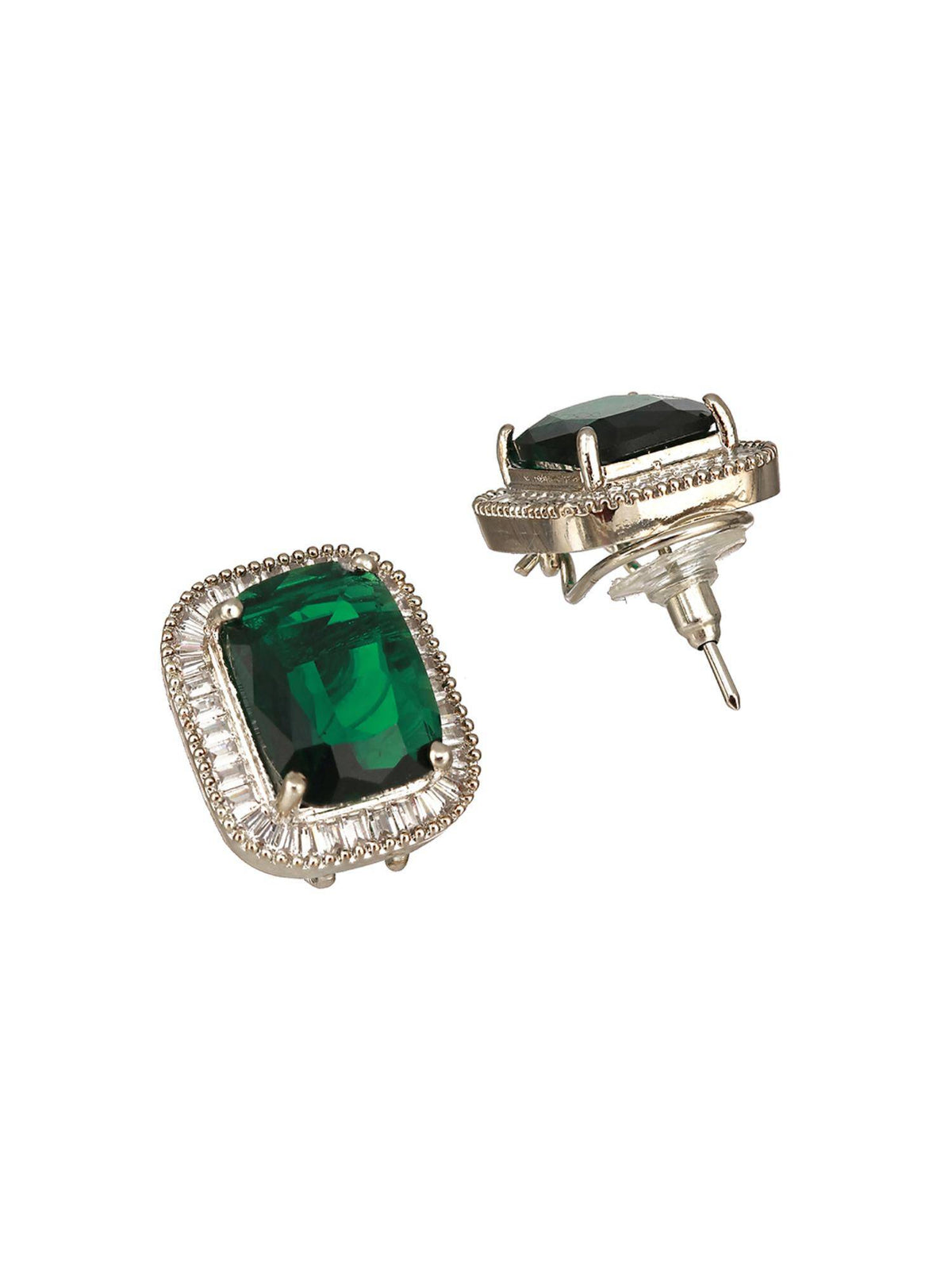 Aatmana Silver-Plated Green Ad-Studded Necklace And Earrings