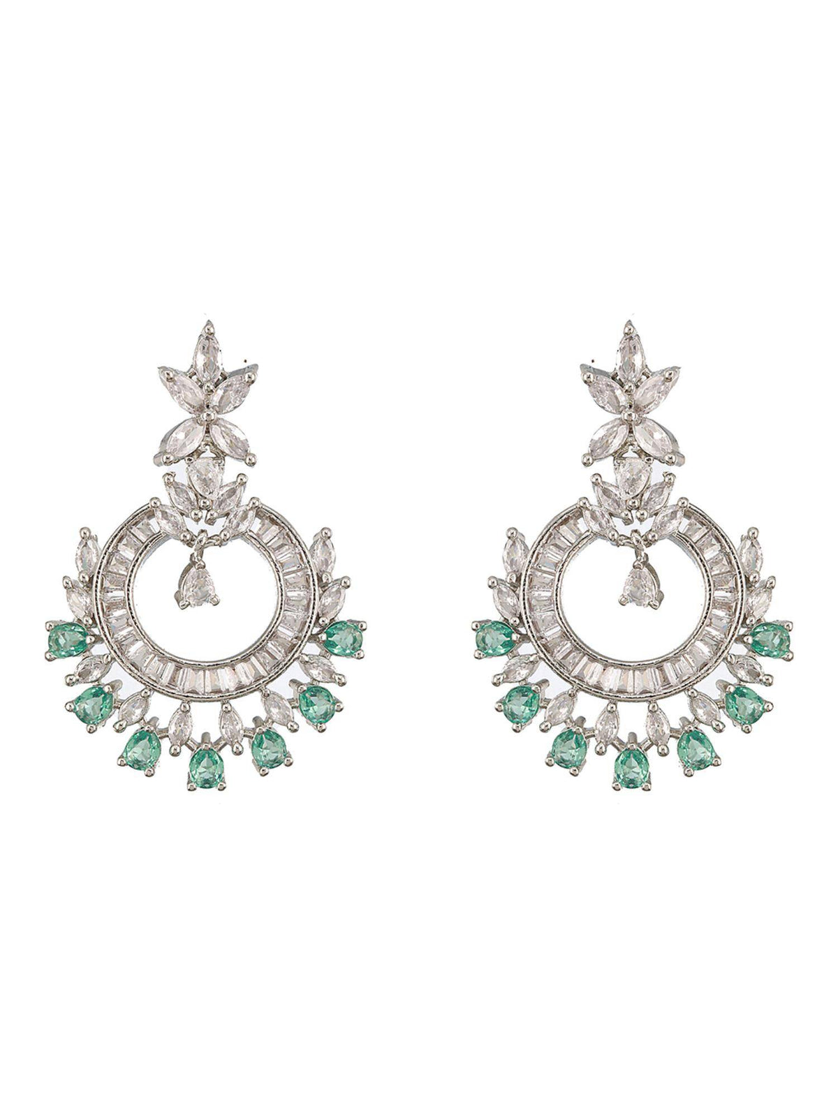 Aatmana Silver Plated Green Ad And Cz-Studded Contemporary Jewellery Set