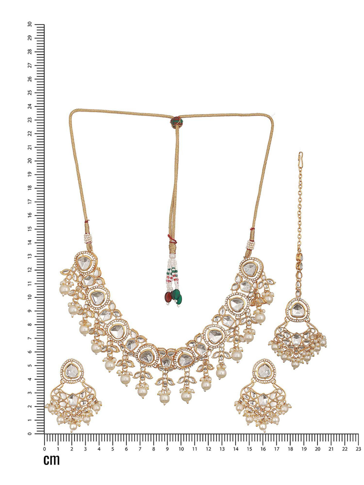 Aatmana Gold-Plated Kundan Studded Beaded Necklace With Earrings And Maang Tika