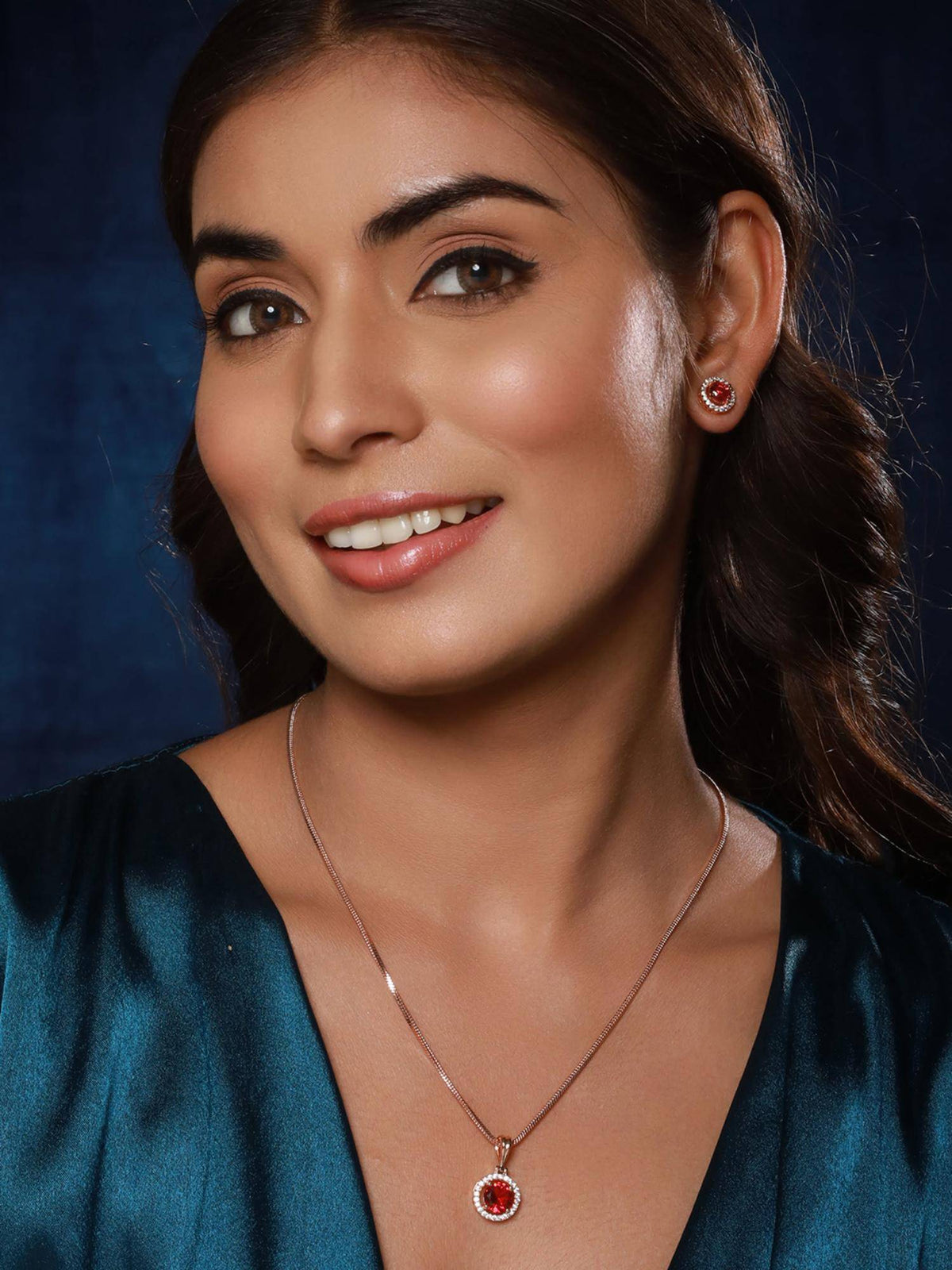 Aatmana Rose Gold-Plated Red Ad Stone-Studded Pendent Set · One Size