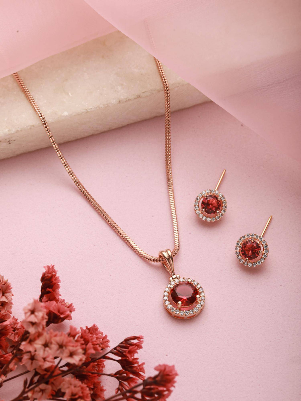 Aatmana Rose Gold-Plated Red Ad Stone-Studded Pendent Set · One Size