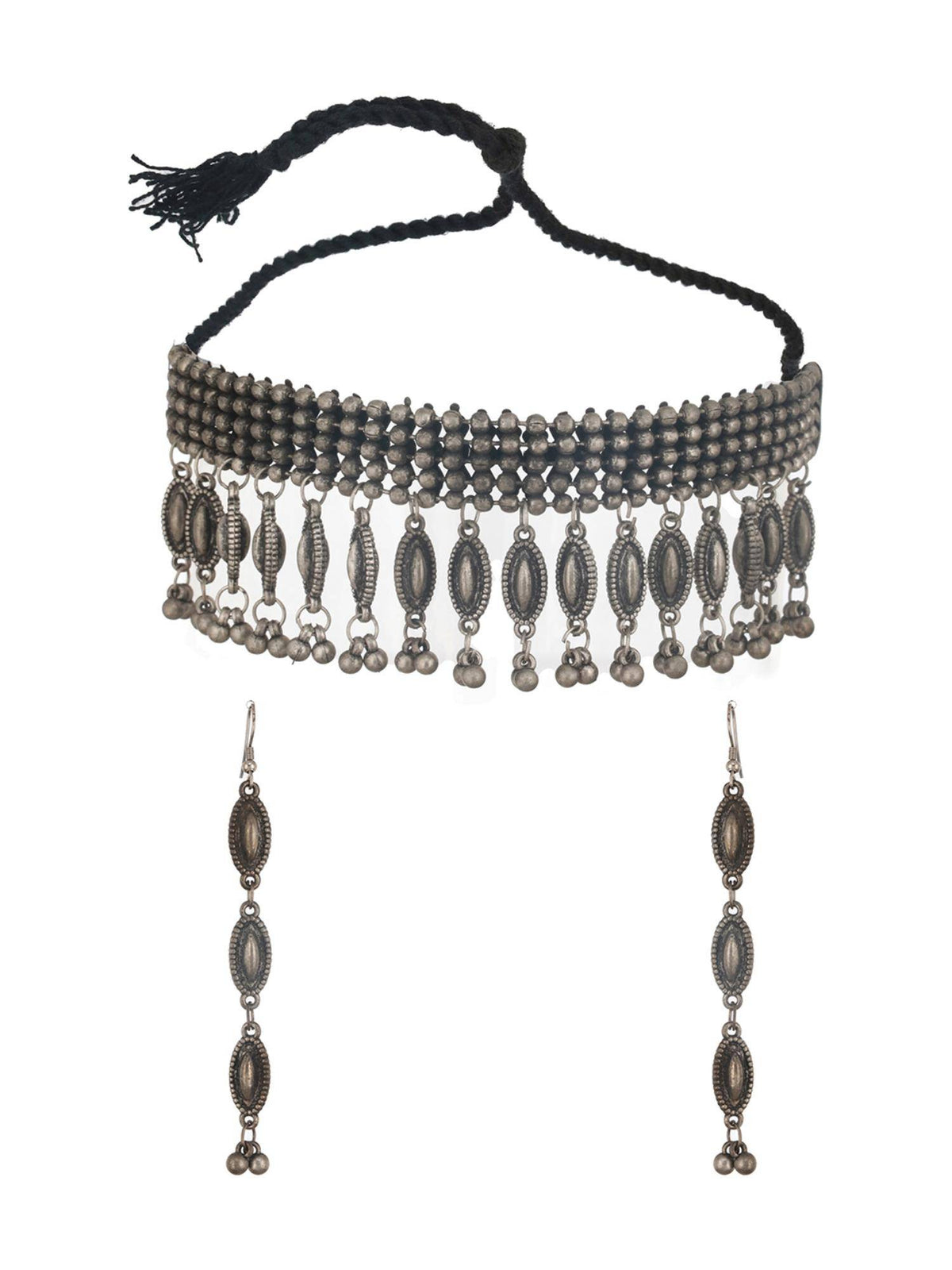 Aatmana Metallic Silver Plated And Beaded Oxidized Jewellery Set