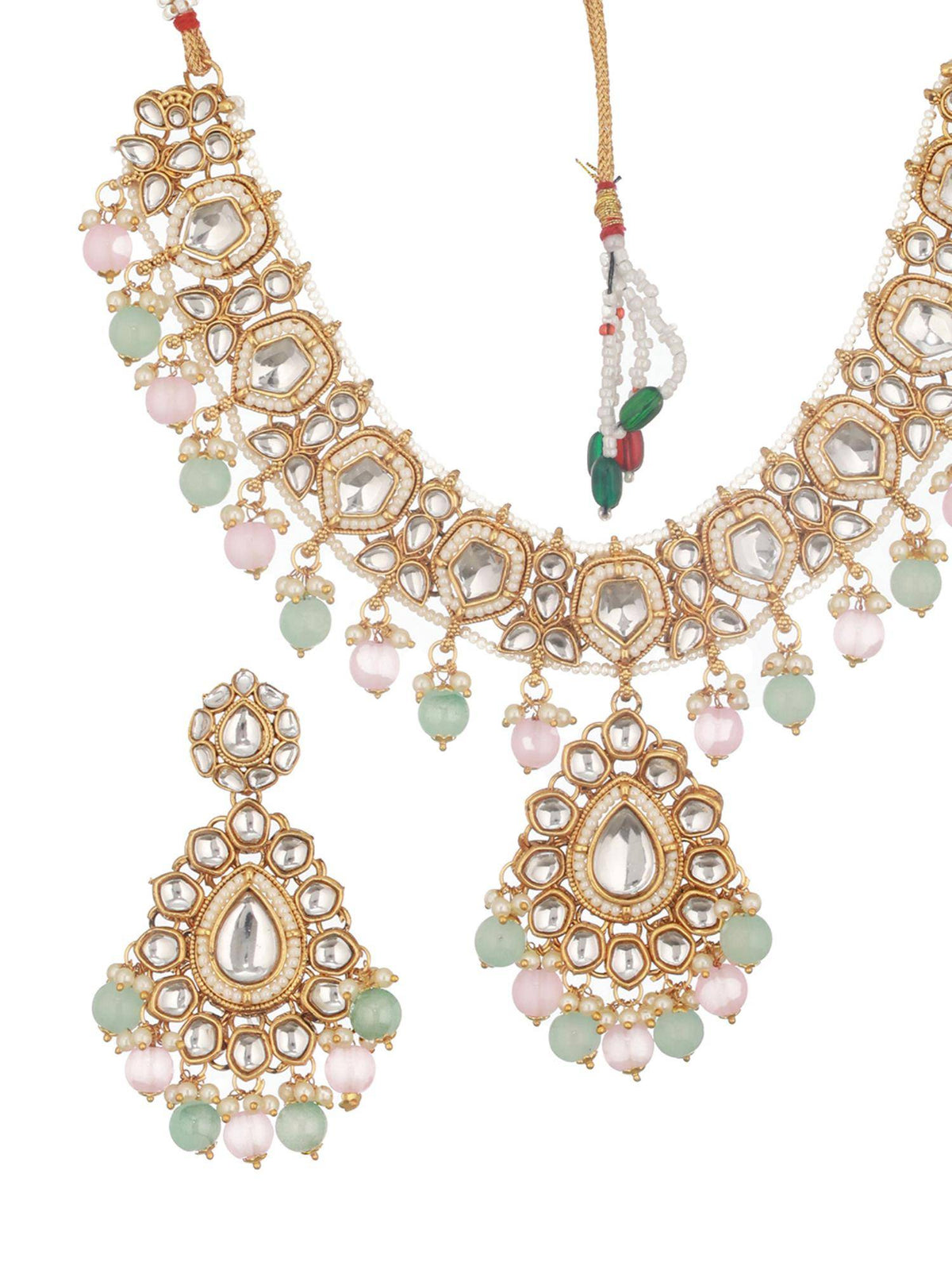 Aatmana Gold-Plated Lime-Green And Pink Kundan-Studded Choker Handcrafted Jewellery Set