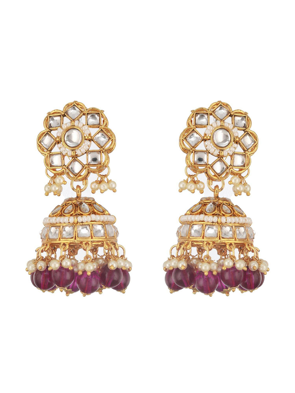 Aatmana Gold-Plated And Wine Kundan Studded Jewellery Set