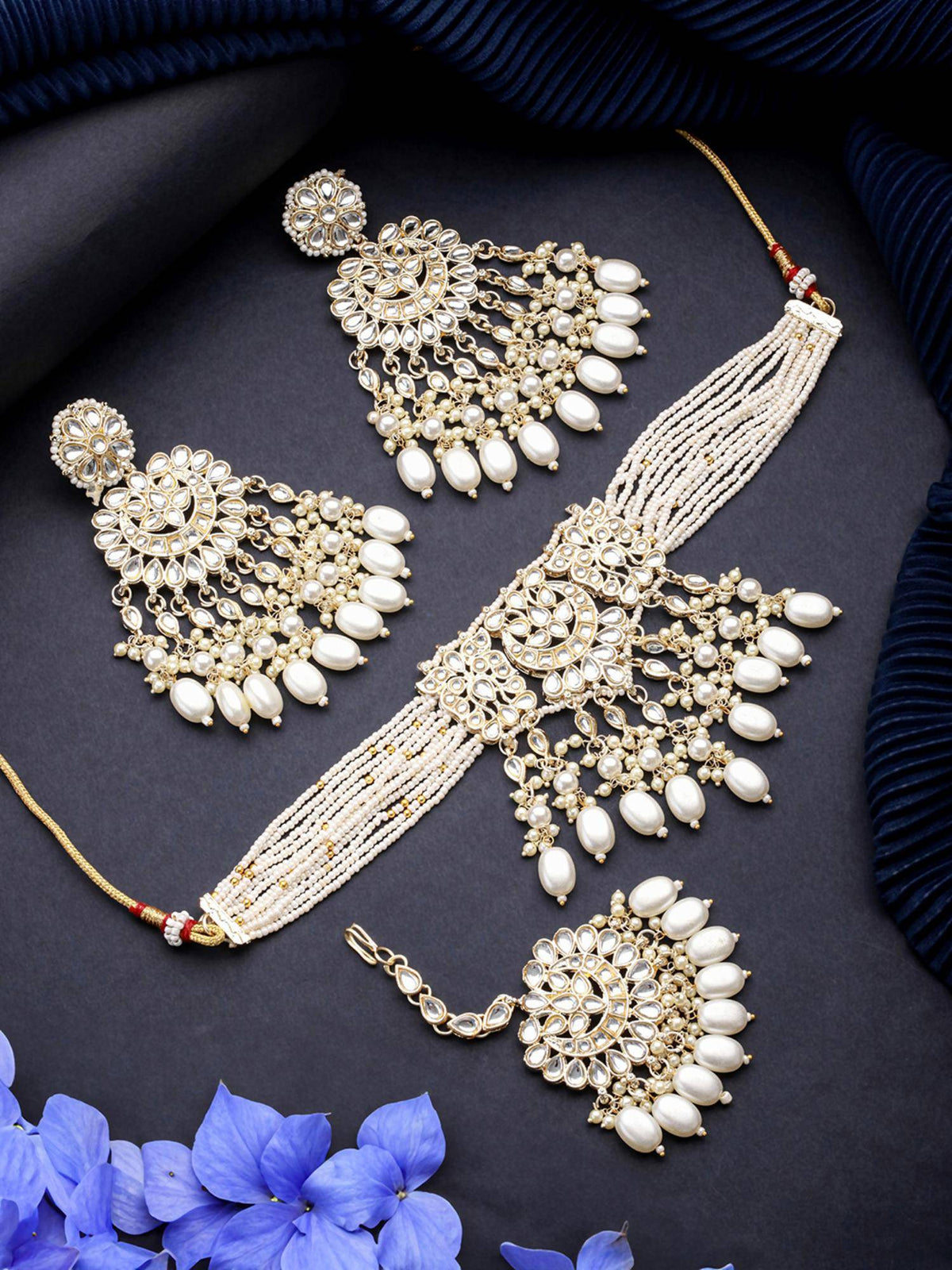 Aatmana Gold-Plated Kundan-Studded And Artificial Pearl Beaded Jewellery Set