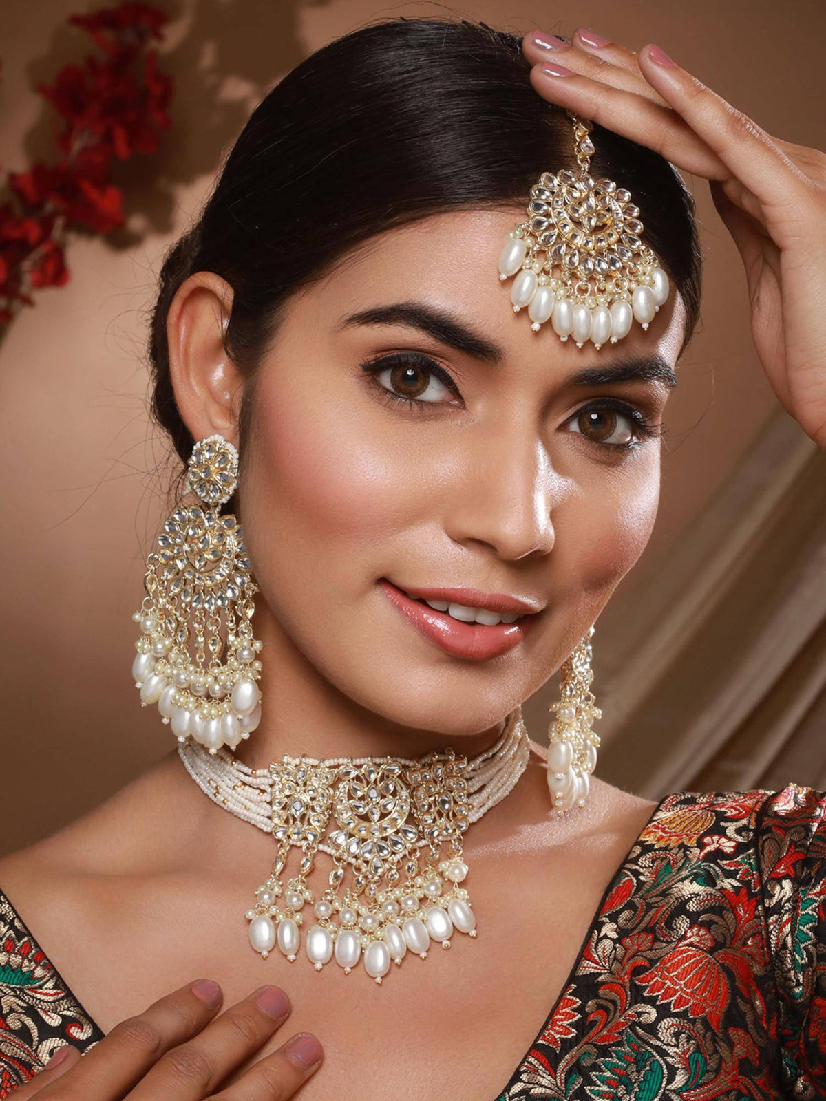 Aatmana Gold-Plated Kundan-Studded And Artificial Pearl Beaded Jewellery Set