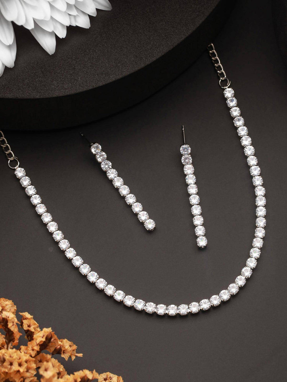 Aatmana Jazz And Sizzle Rhodium-Plated And Cz Studded Jewellery Set