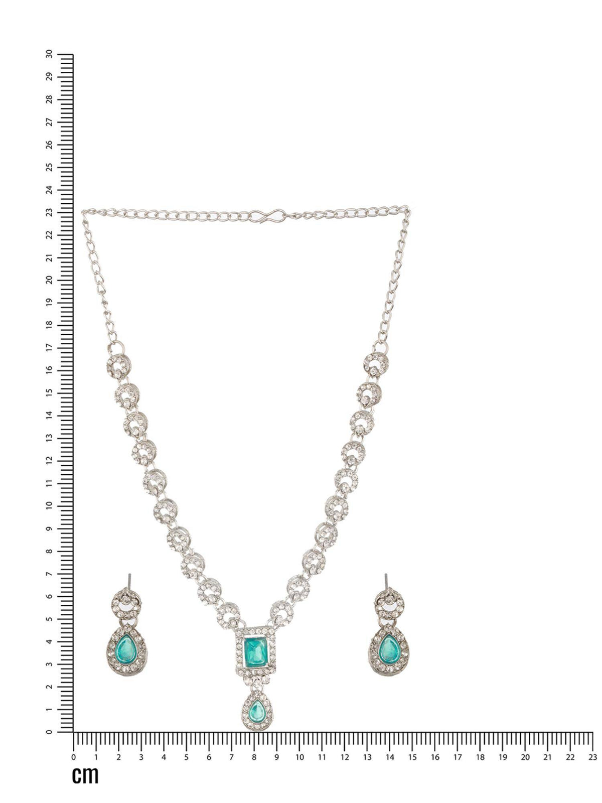 Aatmana Rhodium-Plated Green Stone And Cz Studded Jewellery Set