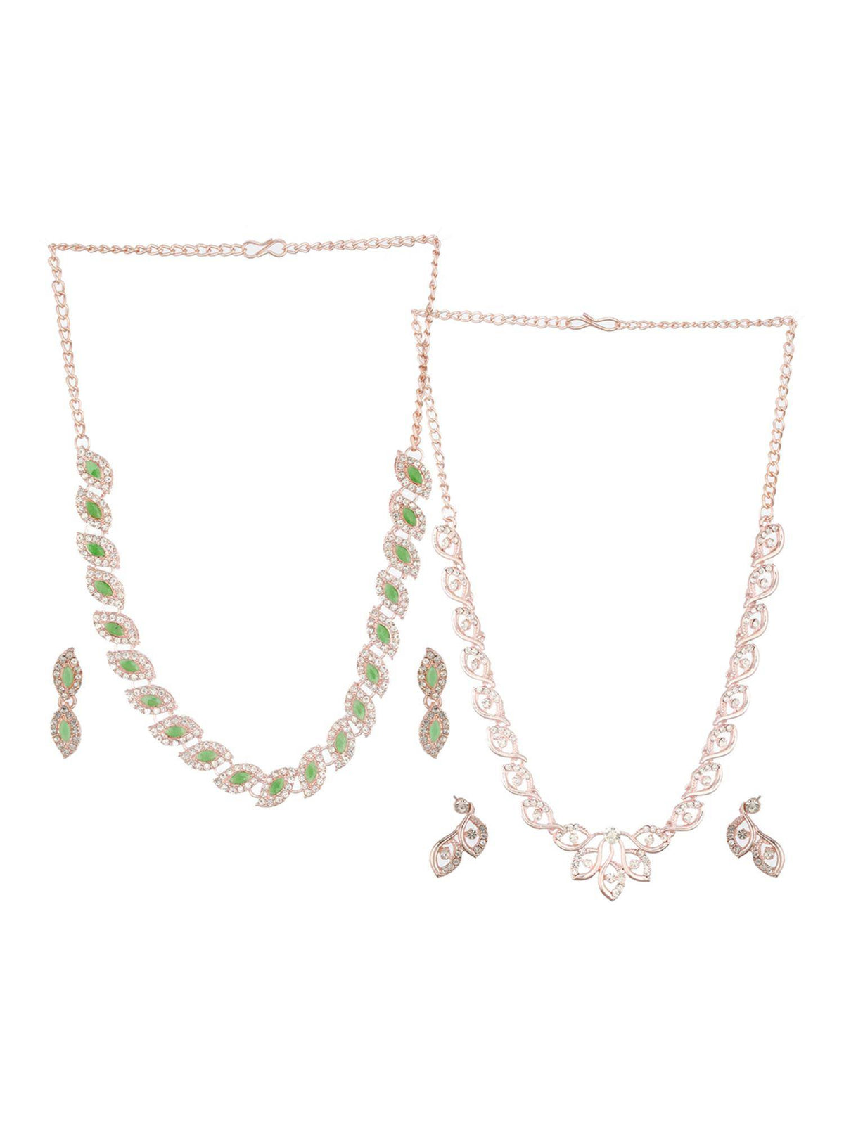 Aatmana Pack of 2 Rosegold Plated Mint Green And White Cz Studded Jewellery Set