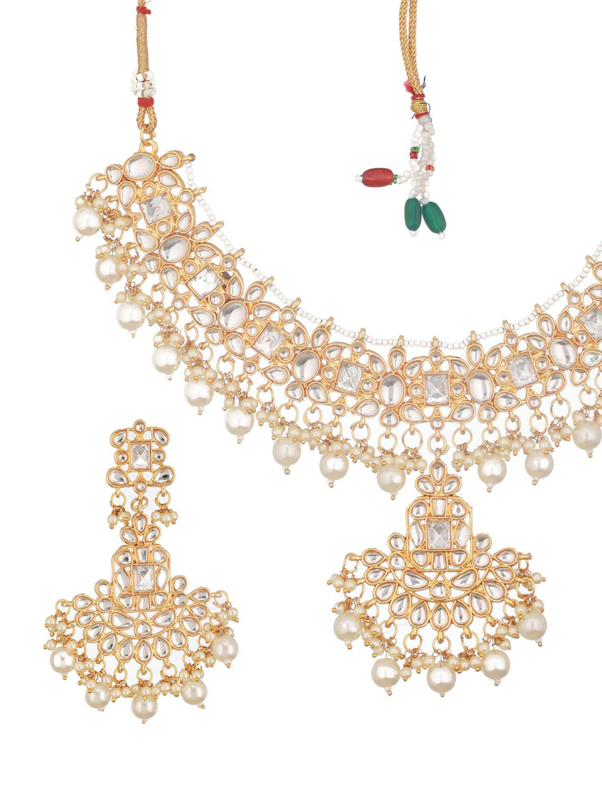 Aatmana Gold Plated Kundan Studded And Faux Pearl Beaded Choker Jewellery Set With Maangtikka