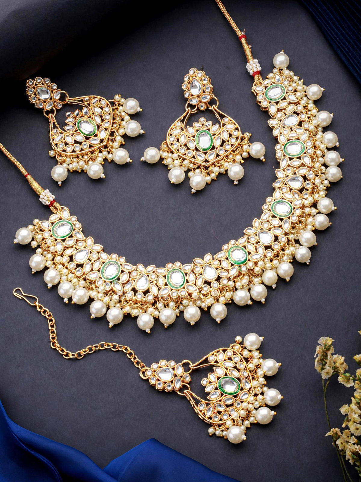 Aatmana Gold Plated Kundan Studded And Beaded Jewellery Set With Maangtikka