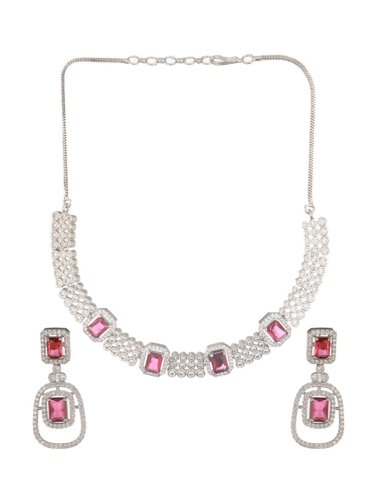 Aatmana Silver-Plated American Diamond Studded Jewellery Set