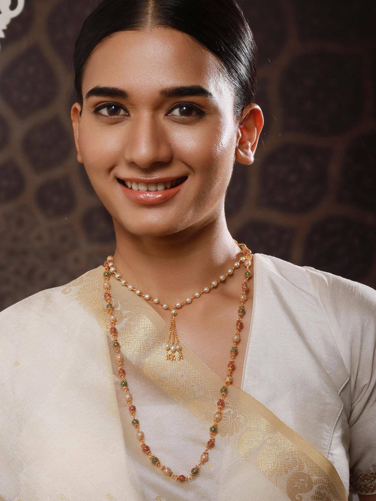Aatmana Pack of 2 Gold-Toned Brass Gold-Plated And Pearl Beaded Necklace · One Size