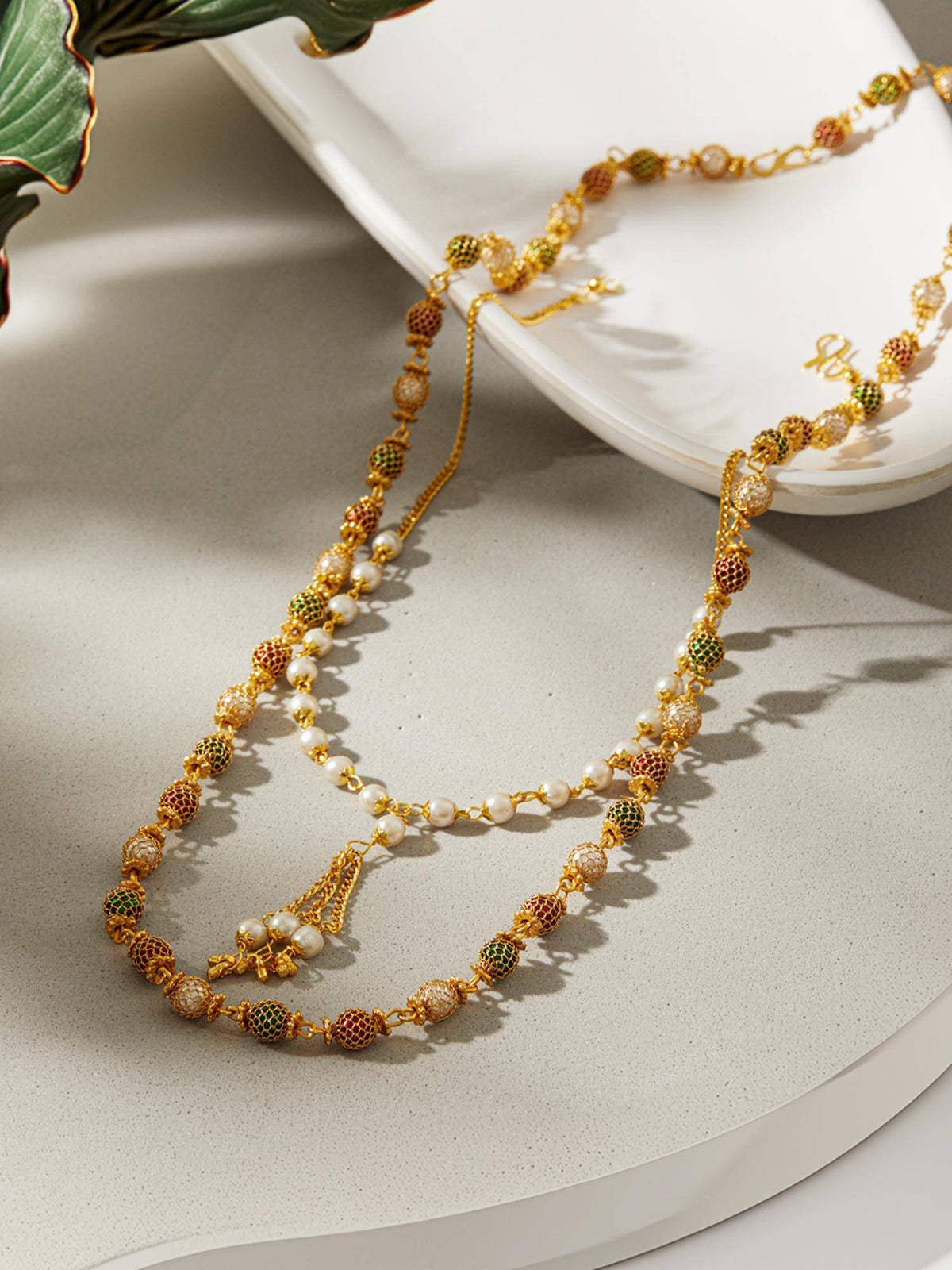 Aatmana Pack of 2 Gold-Toned Brass Gold-Plated And Pearl Beaded Necklace · One Size