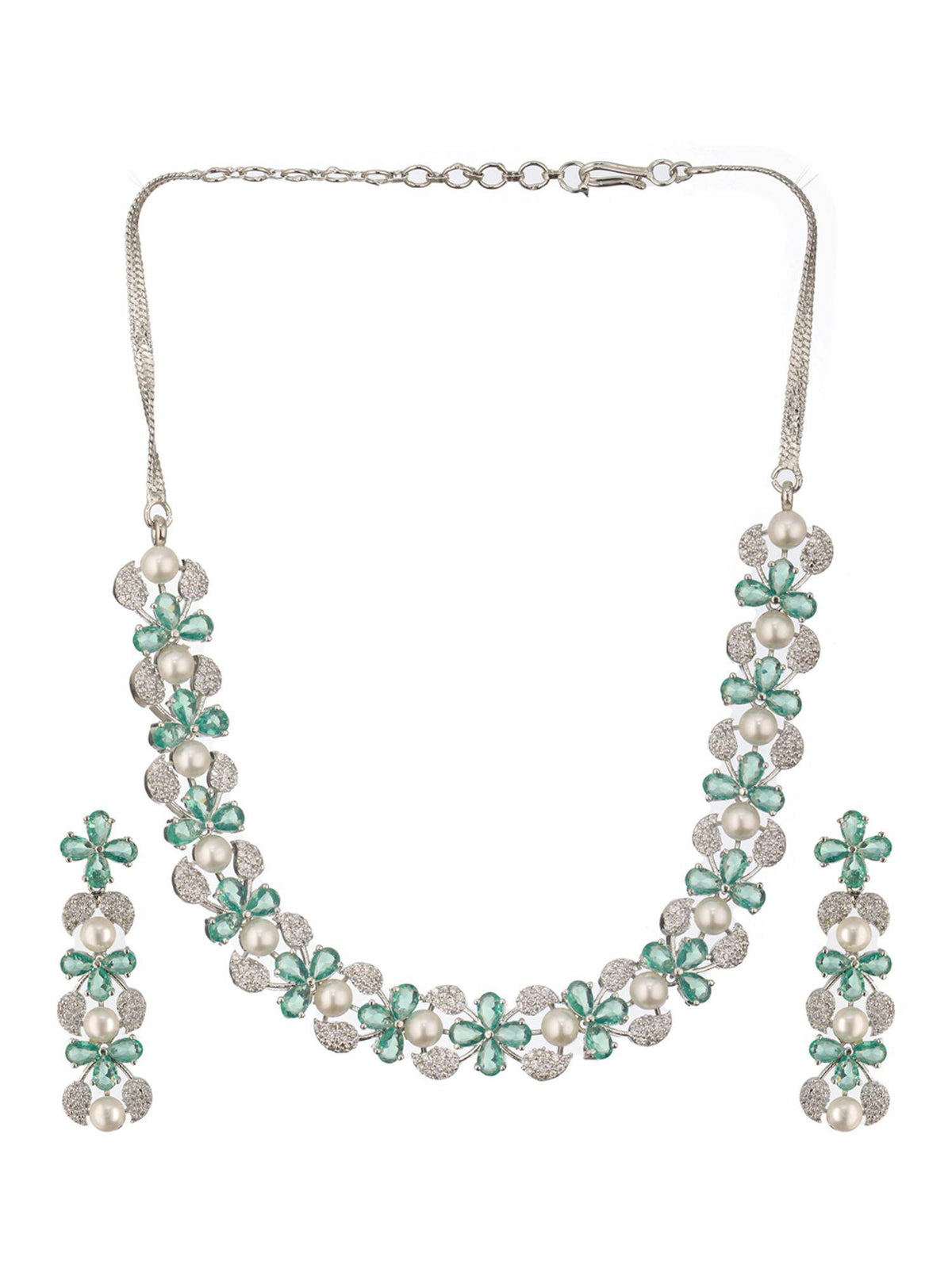 Aatmana Silver Plated Ad-Studded And Beaded Jewellery Set