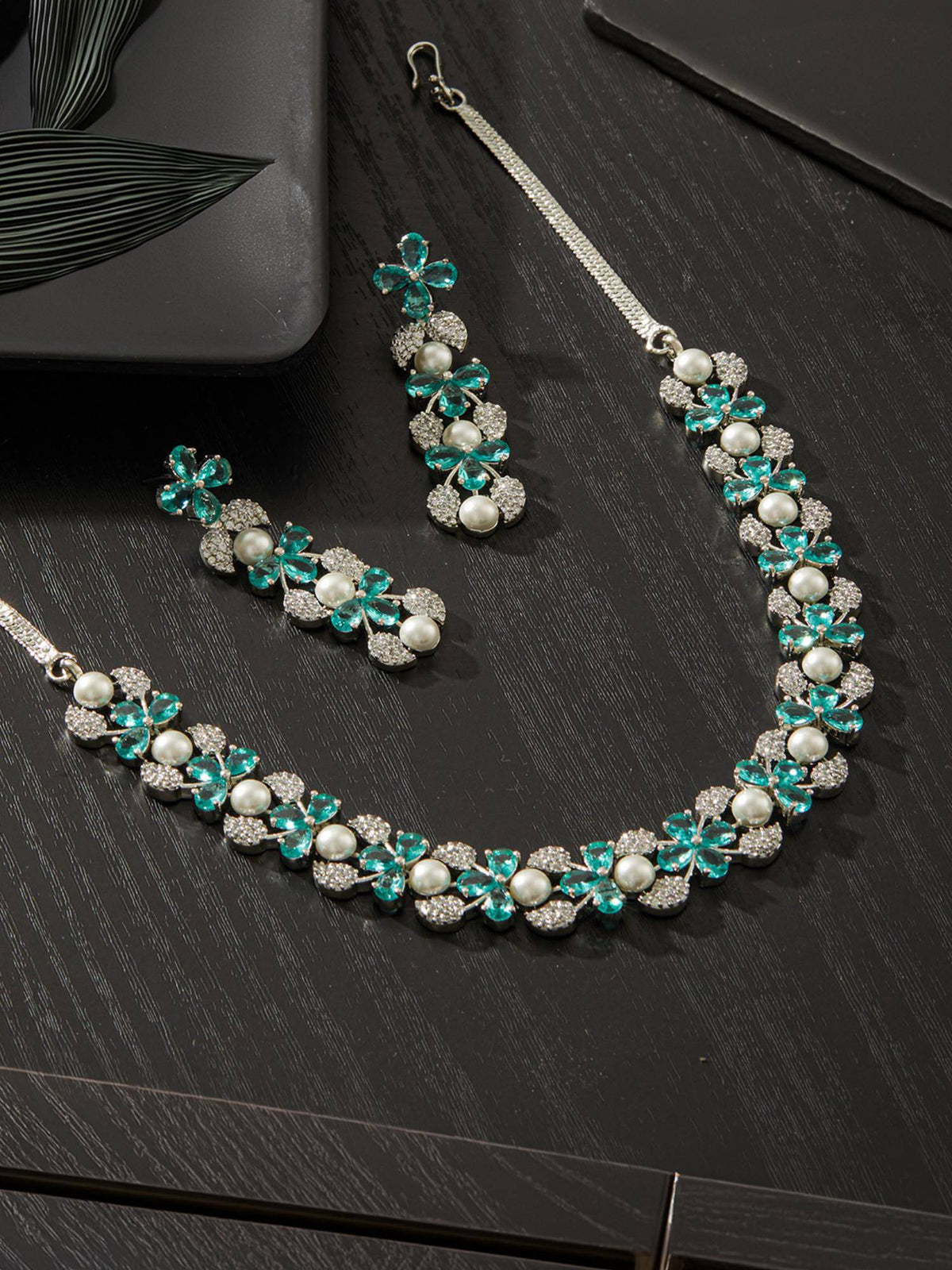 Aatmana Silver Plated Ad-Studded And Beaded Jewellery Set