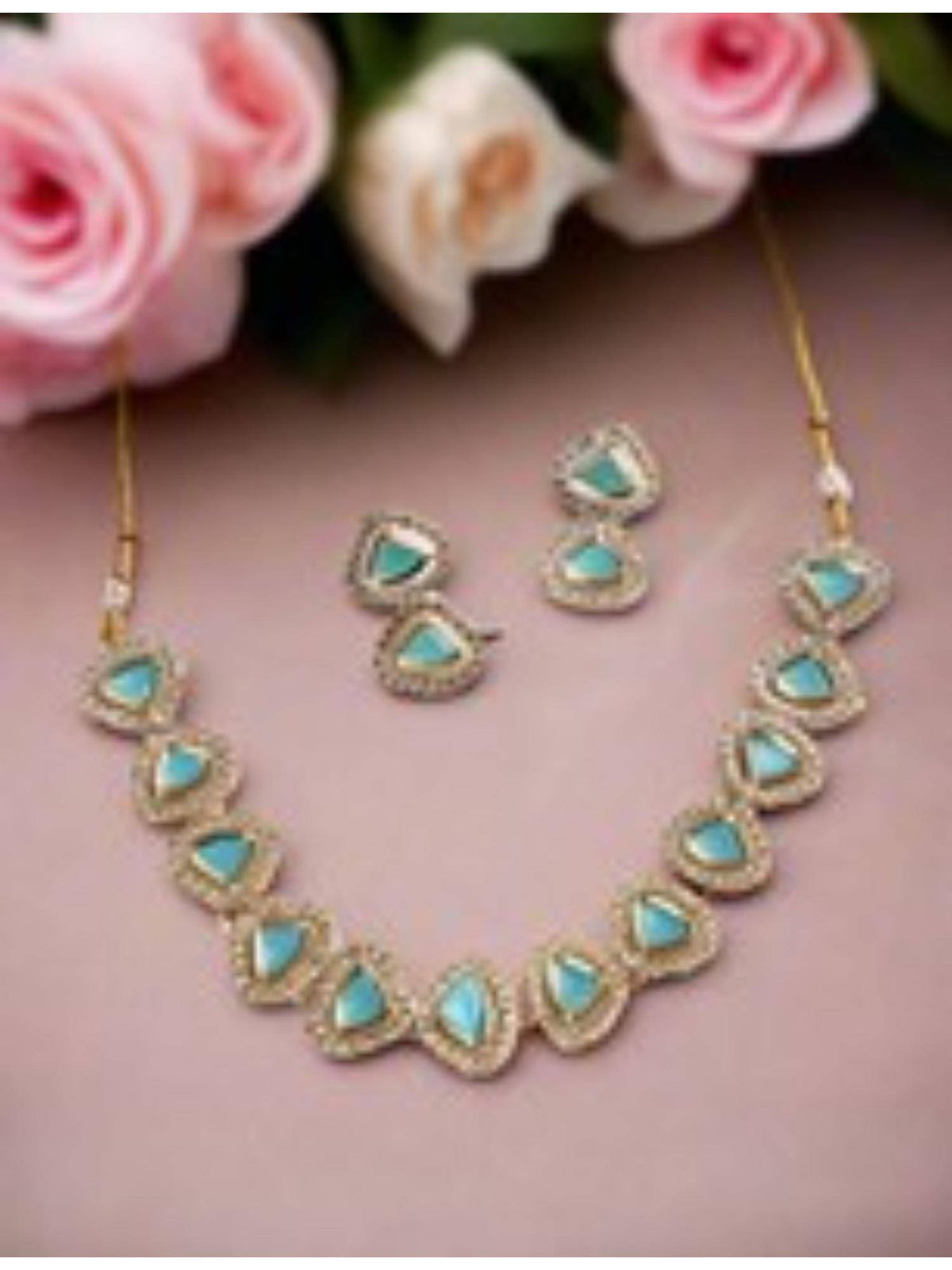Aatmana Gold-Plated Turquoise Blue Stone-Studded Jewellery Set