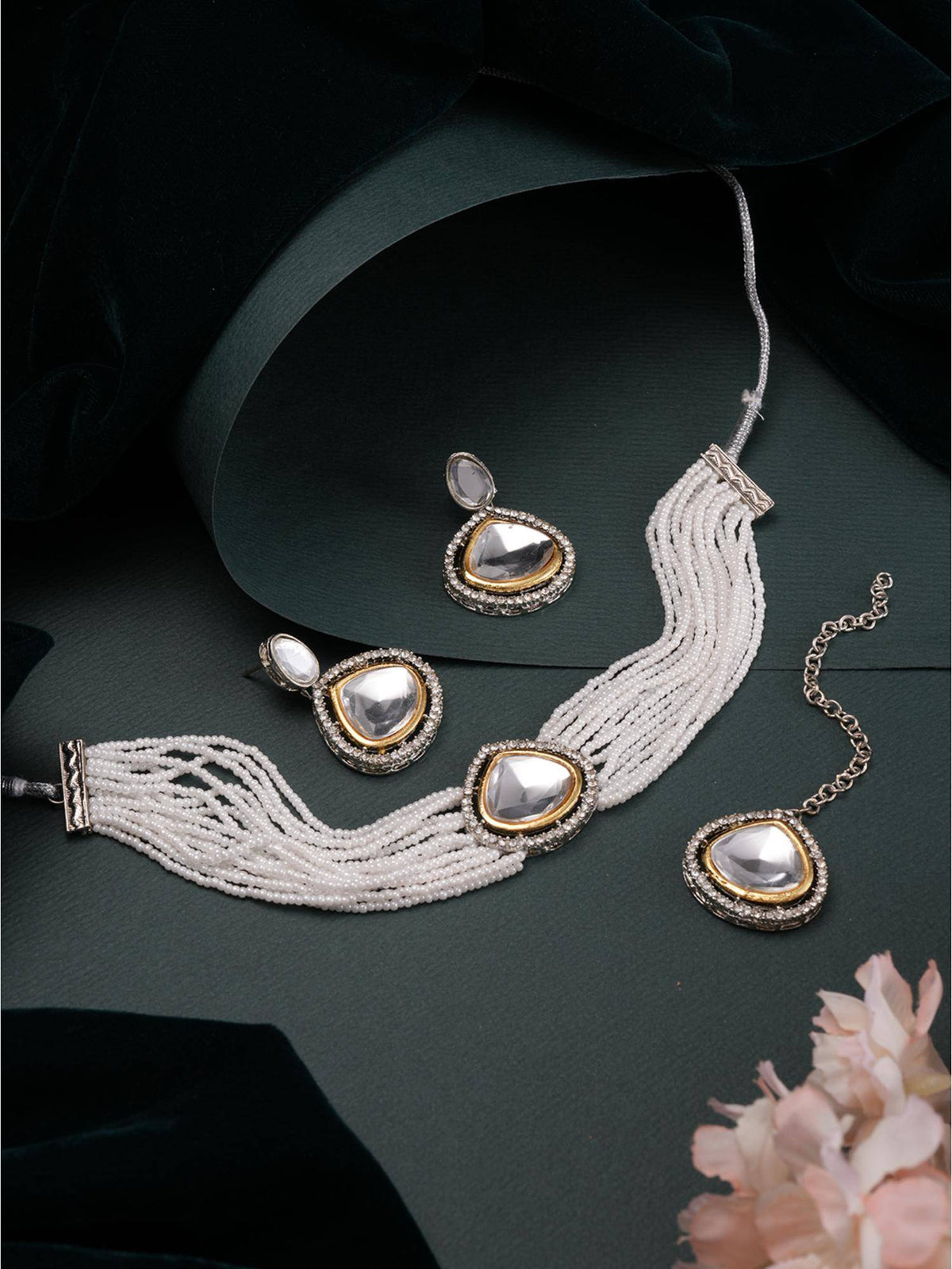 Aatmana Gold-Plated Austrian Diamond Studded And Beaded Jewellery Set With Maangtikka · One Size