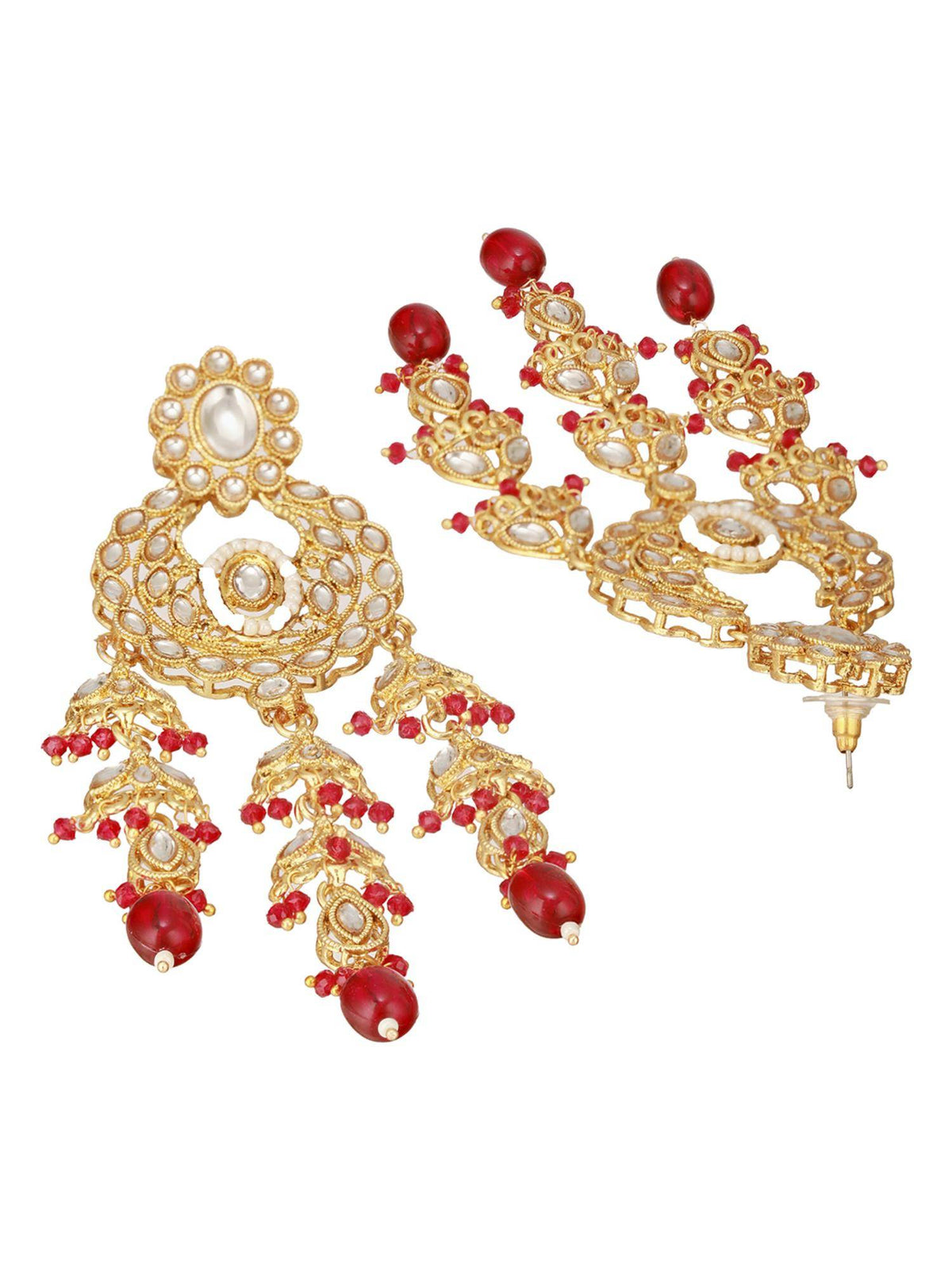Aatmana 18 K Gold-Plated Red And White Kundan Handcrafted Jewellery Set With Maangtikka