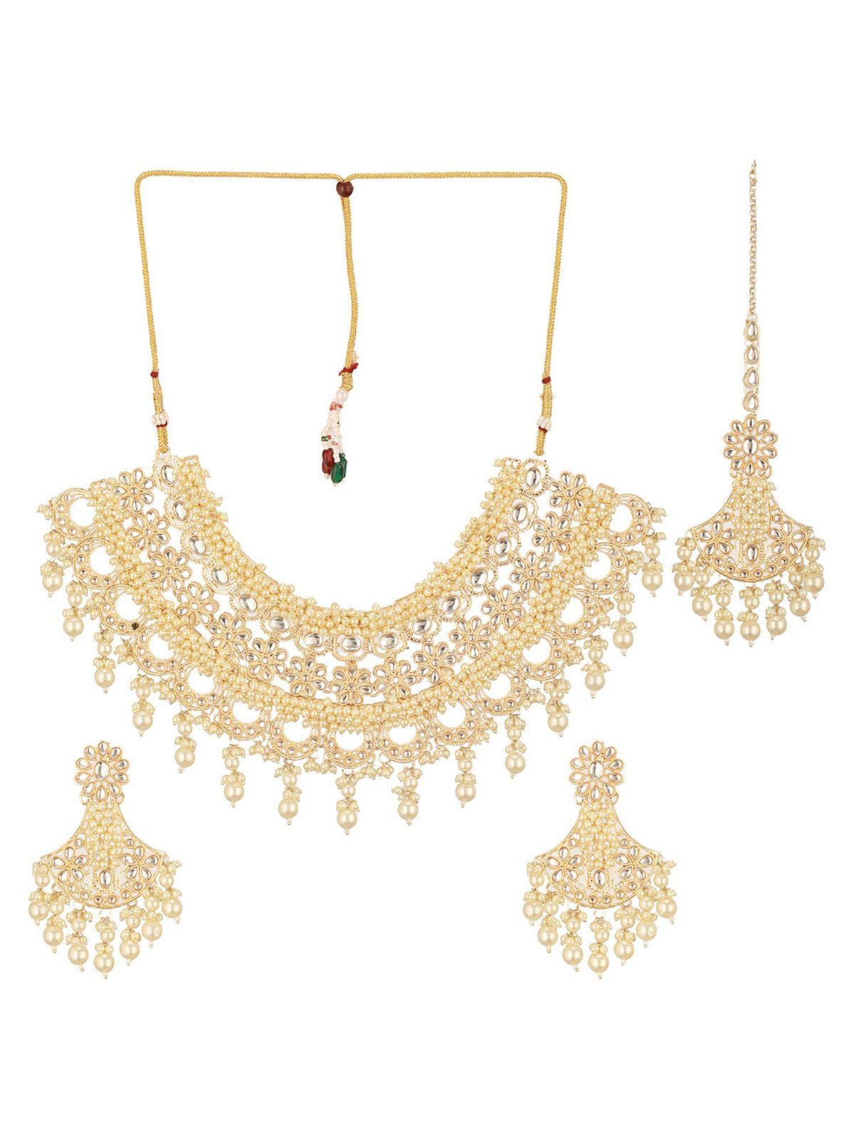 Aatmana Gold-Plated Kundan-Studded And Beaded Jewellery Set With Maangtikka