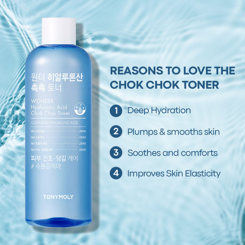 TONYMOLY Korean Wonder Hyaluronic Acid Chok Chok Toner to Hydrate, Plump Skin & Smooths Wrinkles (500ml)