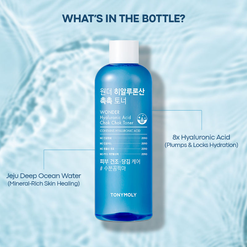 TONYMOLY Korean Wonder Hyaluronic Acid Chok Chok Toner to Hydrate, Plump Skin & Smooths Wrinkles (500ml)