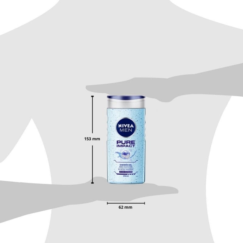 NIVEA - Men Body Wash, Pure Impact with Purifying Micro Particles, Shower Gel for Body, Face & Hair (250ML)