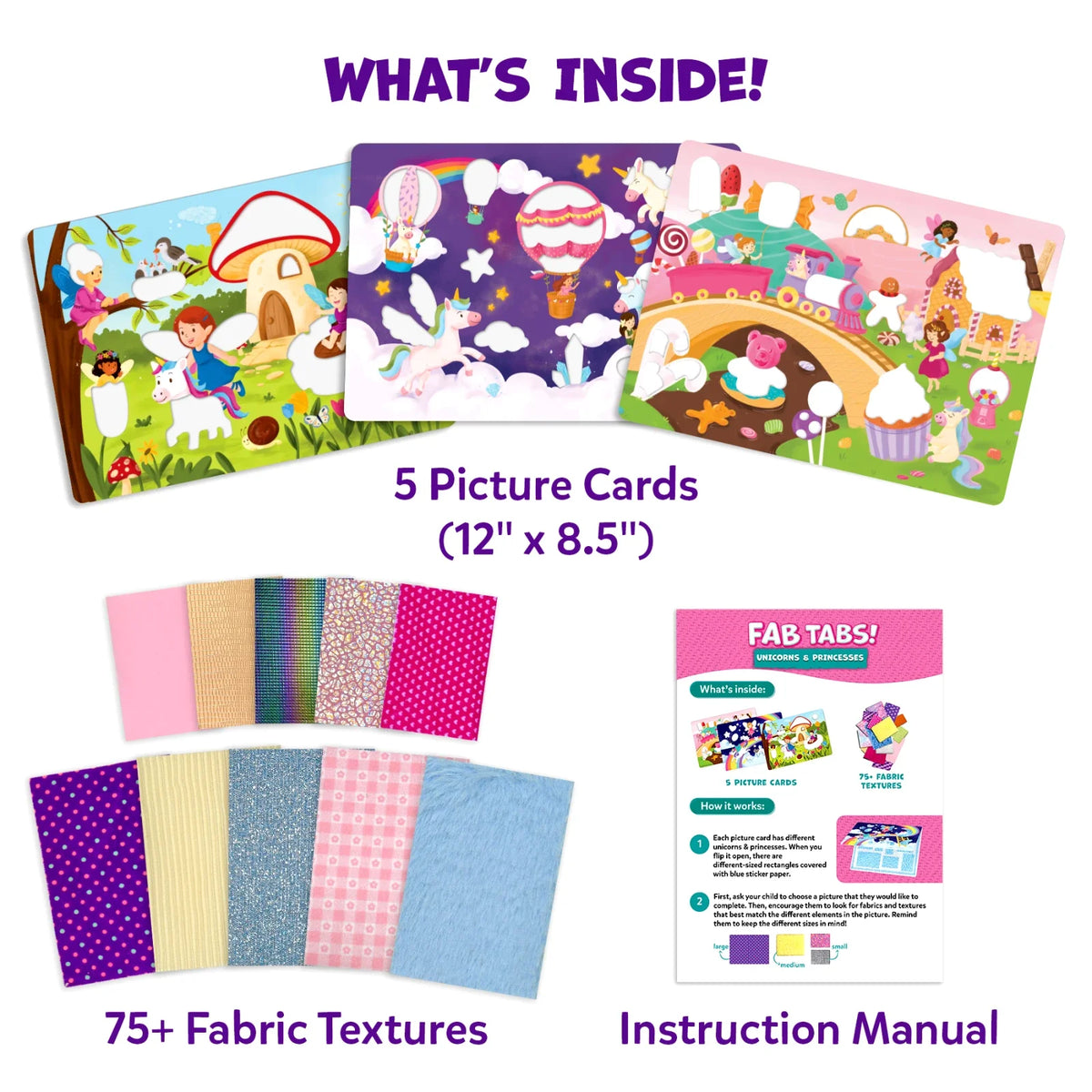 Skillmatics Fab Tabs: Unicorns & Princesses | Tactile & Sensory Fabric Art (ages 4+)