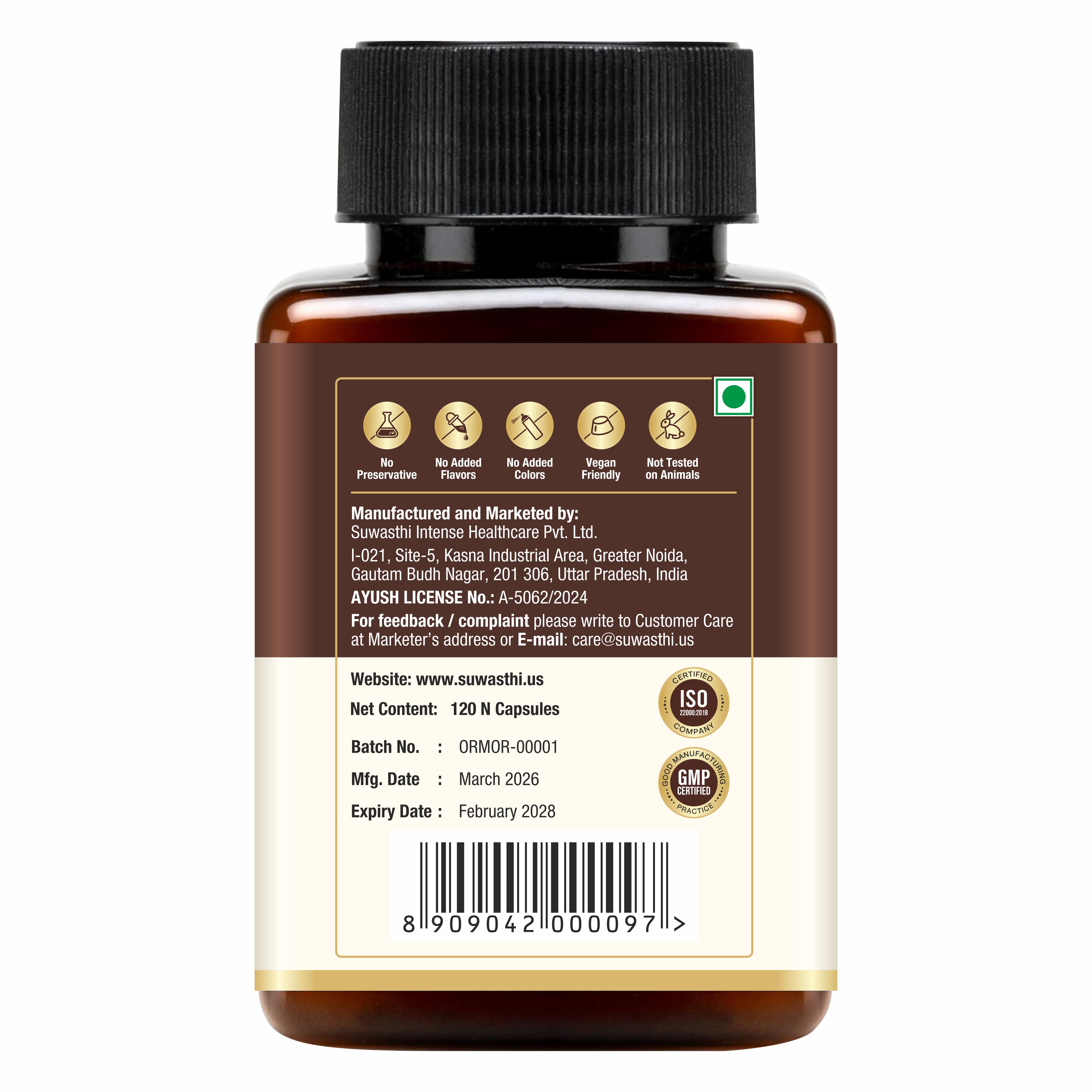 Suwasthi Moringa Supplement 1000mg | Moringa Leaf Extract with 20% Saponins | 120 Vegan HPMC Capsules | Plant-Based Superfood | Naturally Contains Vitamins & Minerals | Non-GMO | Gluten Free