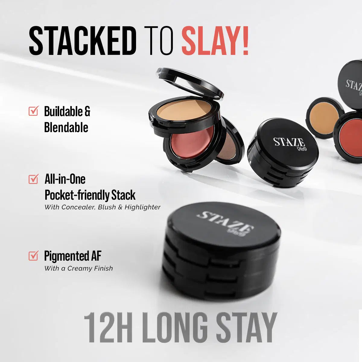 Triple Treat Stacked Face Palette All-in-One Concealer + Blush + Highlighter | Travel-Friendly Selected Shade: 01 Main Character
