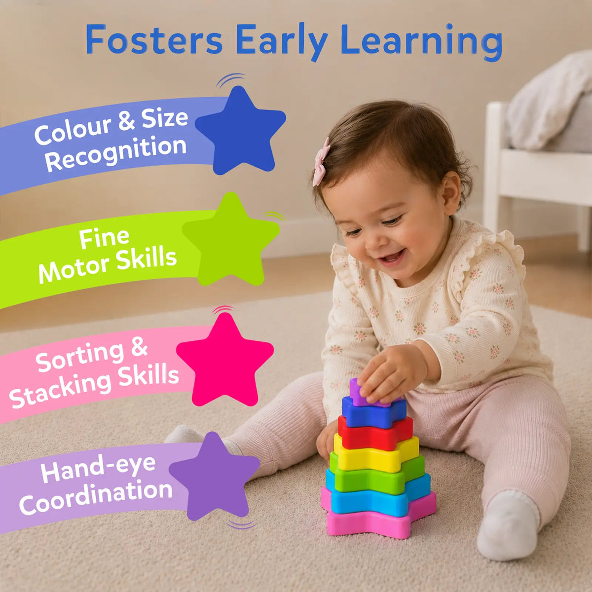 Skillmatics Starry Stacker | Silicone Stacking Toy (Ages 6 months - 3 years)