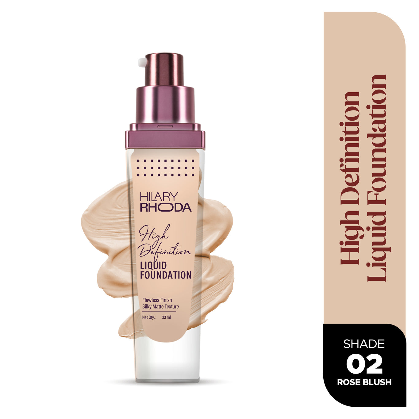 High Definition Liquid Foundation Poreless Perfection | Blends Flawlessly | Matte Finish & Lightweight Formula | High Coverage Formula | Skin-True Finish | Invisible Wear Formula  Color: Rose Blush 02