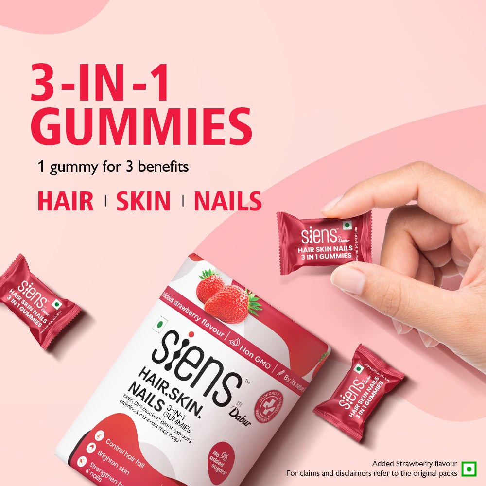 Dabur Siens by Dabur Skin Glow & Hair Growth Combo: Hydrolyzed Marine Collagen, 100 g + Hair, Skin & Nails Gummies, 30s pack Combo