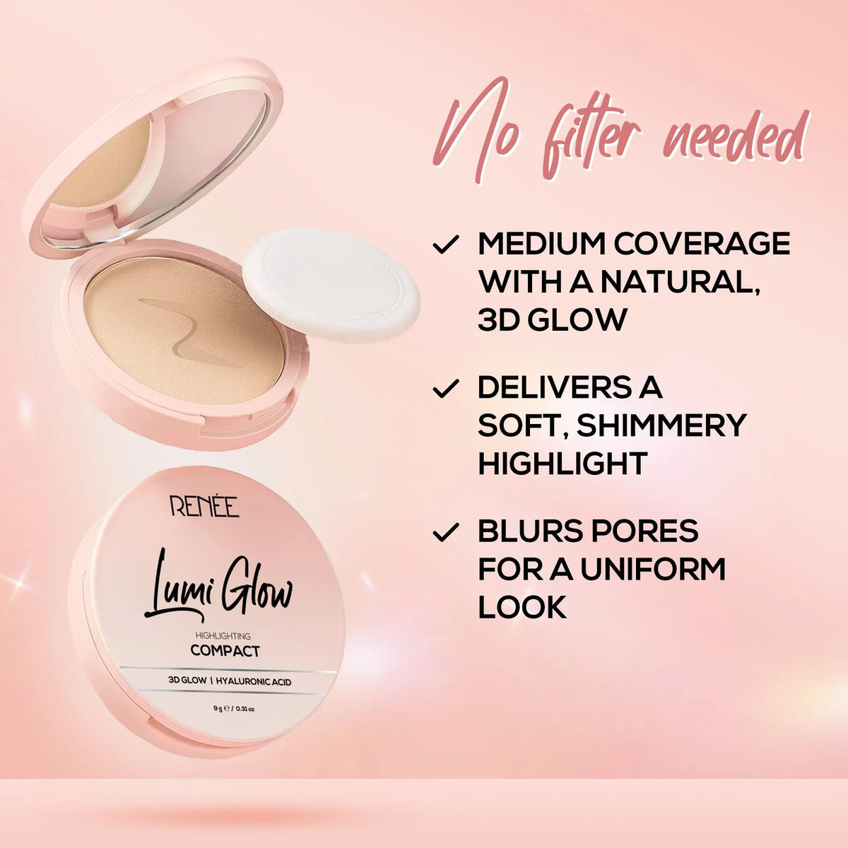 RENEE Lumi Glow Highlighting Compact with 3D Glow For Luminous Skin 9g Satin Beige
