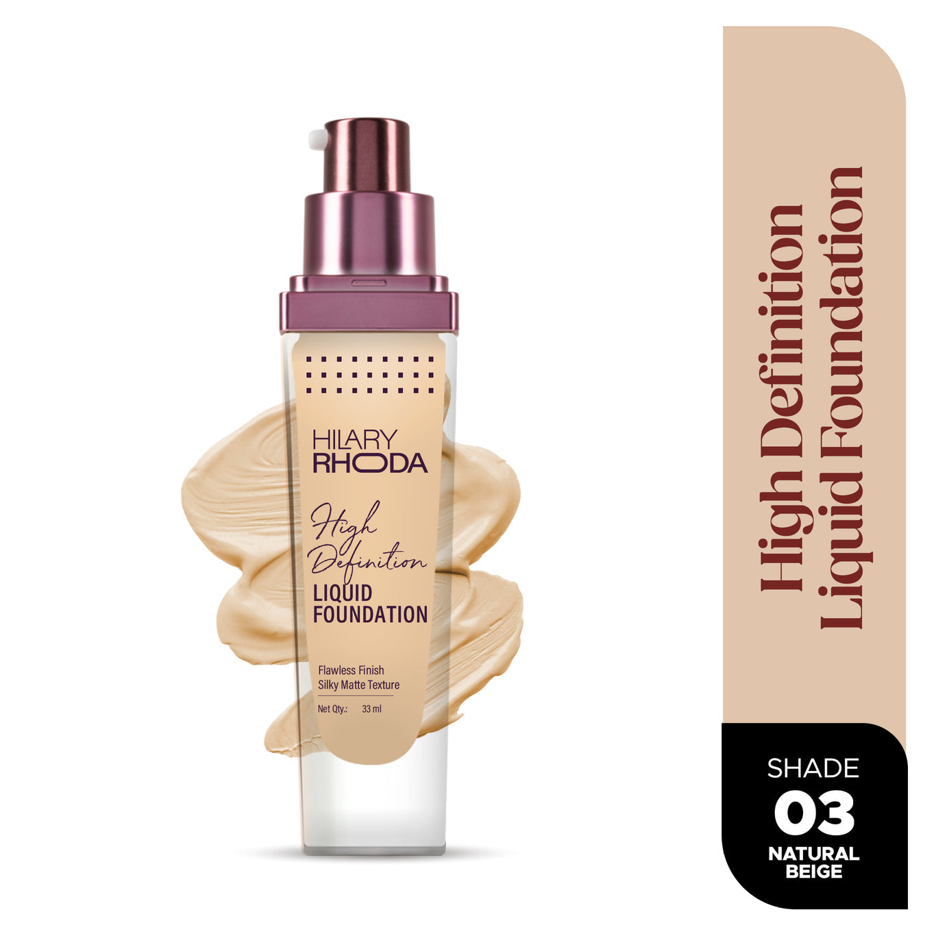 High Definition Liquid Foundation Poreless Perfection | Blends Flawlessly | Matte Finish & Lightweight Formula | High Coverage Formula | Skin-True Finish | Invisible Wear Formula  Color: Natural Beige 03