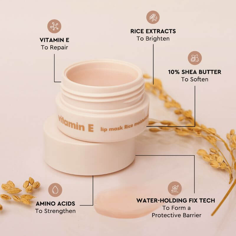 The Face Shop Vitamin E Rice Lip Mask 14g With Free Sushi Pouch