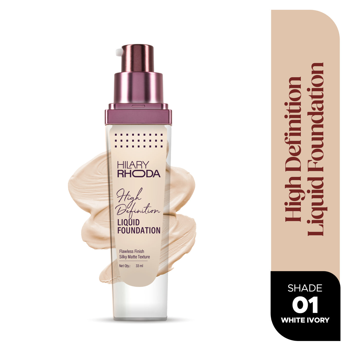 High Definition Liquid Foundation Poreless Perfection | Blends Flawlessly | Matte Finish & Lightweight Formula | High Coverage Formula | Skin-True Finish | Invisible Wear Formula  Color: White Ivory 01