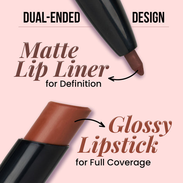 Twin Flame 2in1 Lipstick + Lip Liner 03 Match-Made HIGH-SHINE GLOSSY LIPSTICK | TRANSFER-PROOF MATTE LIP LINER Selected Shade: 03 Match-Made